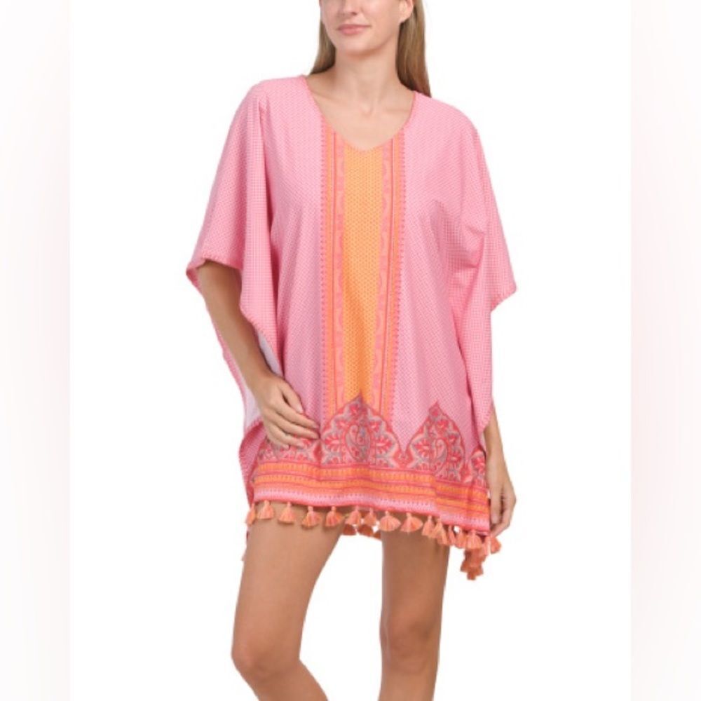 Cabana Life Boca Ratón Coverup Pink  With Decorative Tassles Sz L/XL